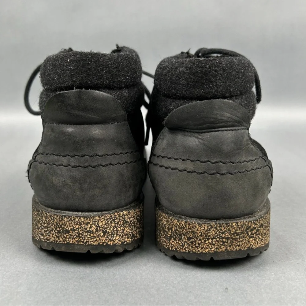 Birkenstock “Honnef High” Black Nubuck Leather Ankle Boot | Woolen Footbed | EUC